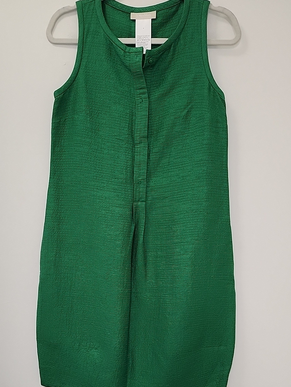 Max Mara Kelly green silk blend shift mini Dress textured finish Size 6 - Picture 16 of 16
